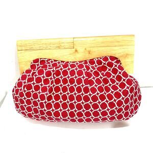 Old Navy Fabric Red White Clutch Purse Wooden Handle Magnetic Clasp Preppy Chic